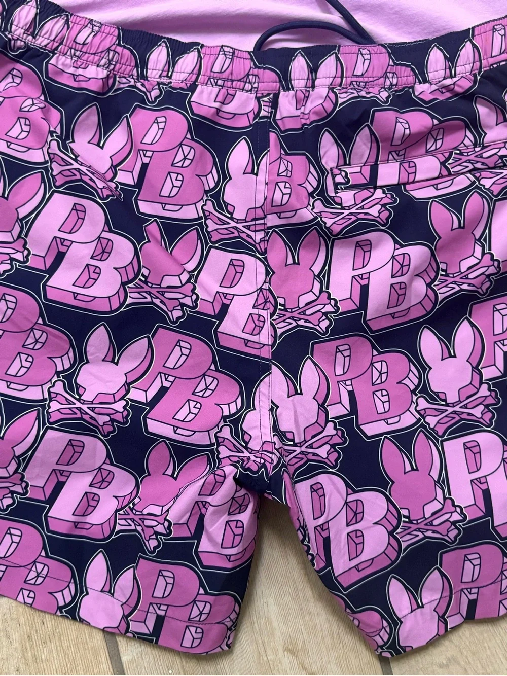 Psycho Bunny Men’s Pink Graphic Logo Swim Shorts Sz Large-6